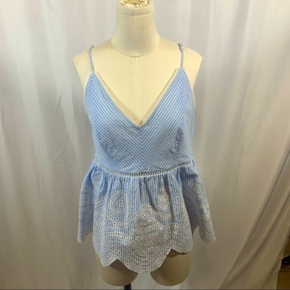 Blue And White Peplum Top